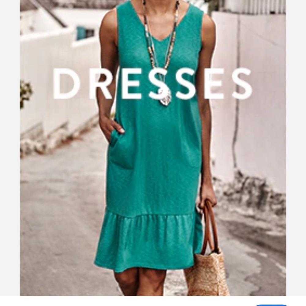 J. Jill Teal Flounced-Hem Double V-Neck Knit Dress
